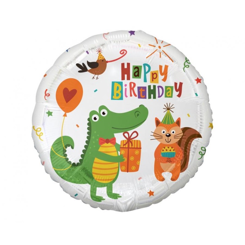 Balon din folie Little Crocodile with Present (Happy Birthday), 18"