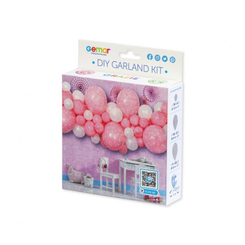 Ghirlandă de baloane DIY Baby Pink, 65 de baloane + bandă