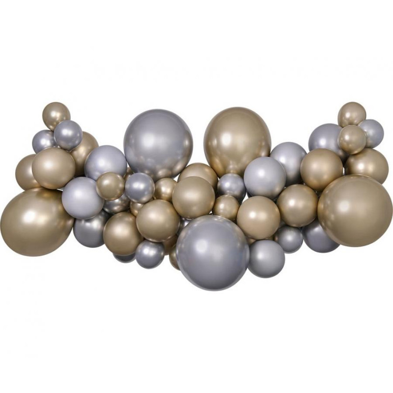 Ghirlandă de baloane DIY Shine, argintiu-auriu, 65 de baloane + bandă