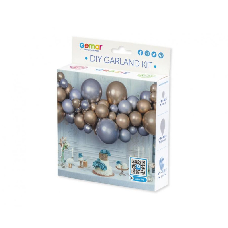Ghirlandă de baloane DIY Shine, argintiu-auriu, 65 de baloane + bandă