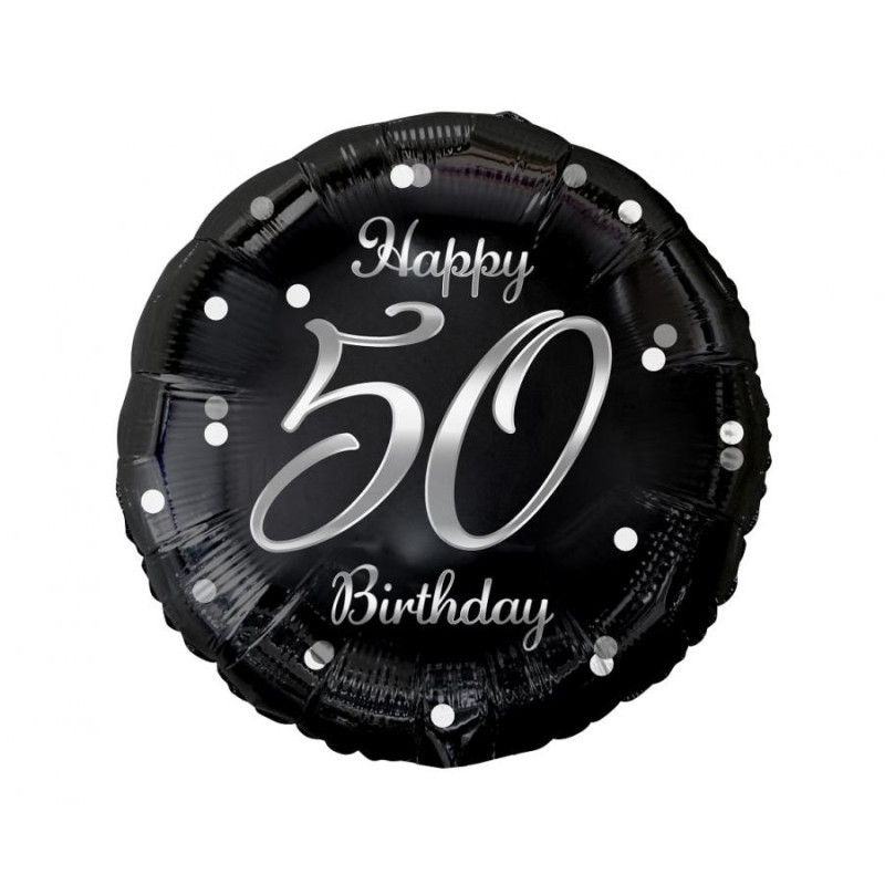 Balon din folie B&C Happy 50 Birthday, negru - argintiu, 18"