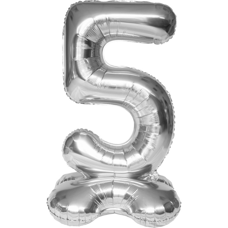 Balon folie cifra 5 argintiu Stand Up 127 cm