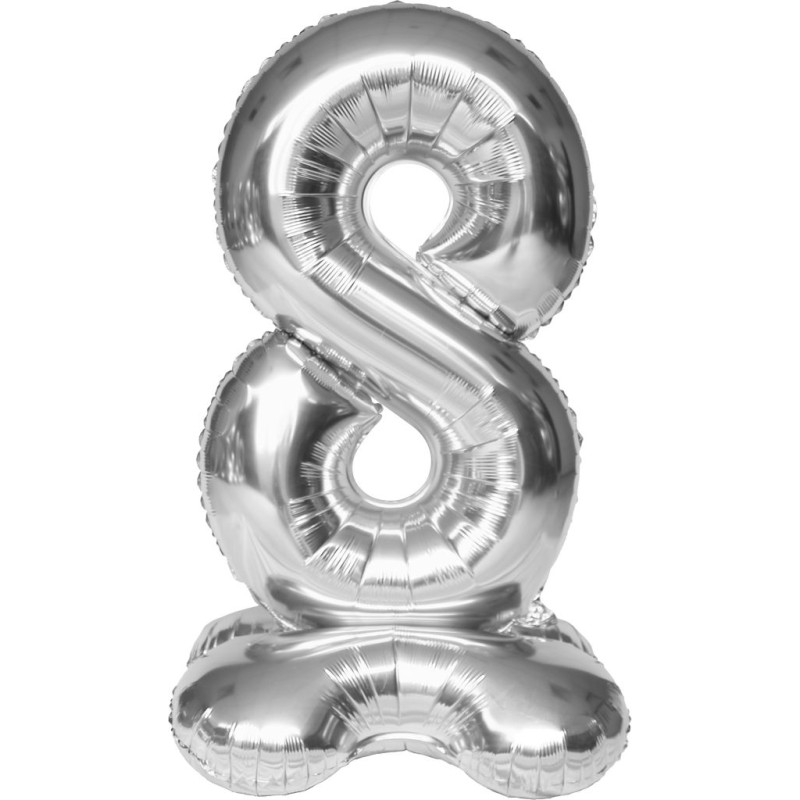 Balon folie cifra 8 argintiu Stand Up 127 cm