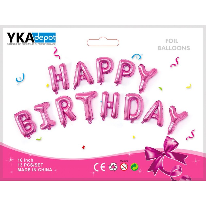 Set balon din folie Happy Birthday pink 40 cm