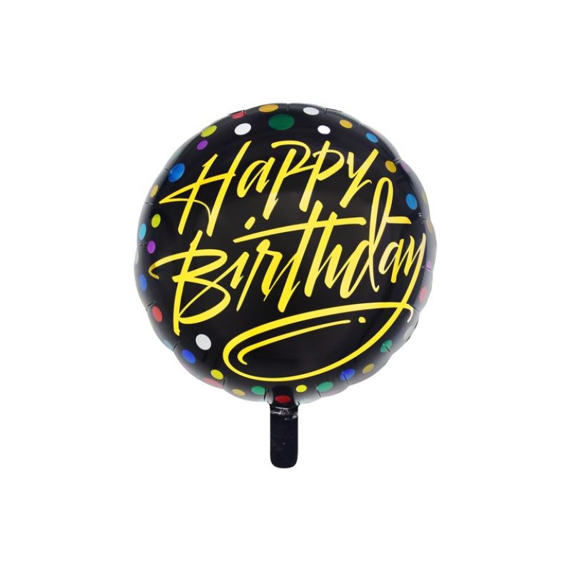 Balon folie negru Happy Birthday 45cm