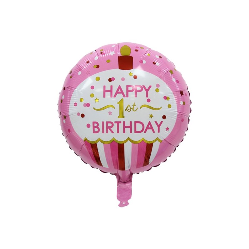 Balon folie roz Happy Birthday 1ani 45cm
