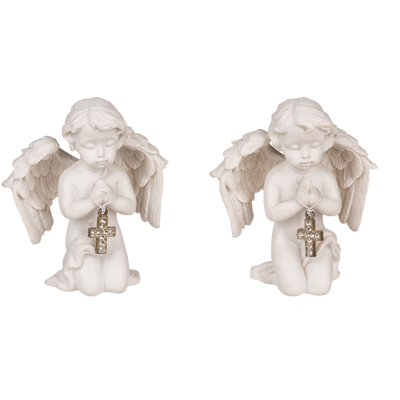 Înger îngenuncheat cu cruce de cristal de culoare argintie 8 x 6,5 cm