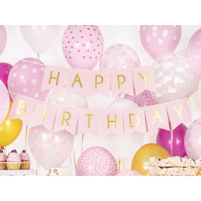 Banner Happy Birthday, light pink, 15 x 175 cm